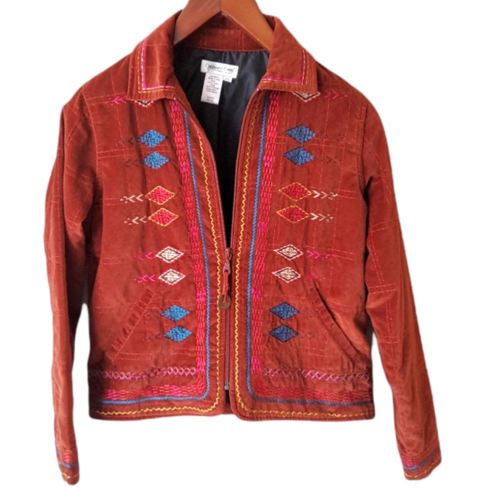 Coldwater Creek Embroidered Jacket Full Zip Boho Bohemian Womens PS